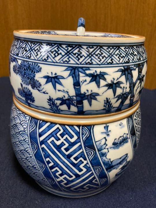 染付　水指　瓢形　祥瑞写　景雲共箱