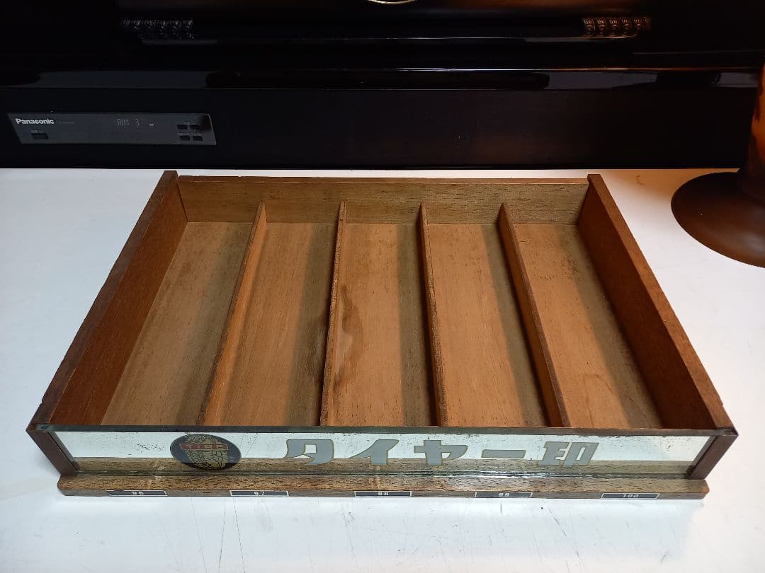 タイヤー印　ミラー　看板　付き　小物入れ　ディスプレイ　ケース　ウッド　トレー