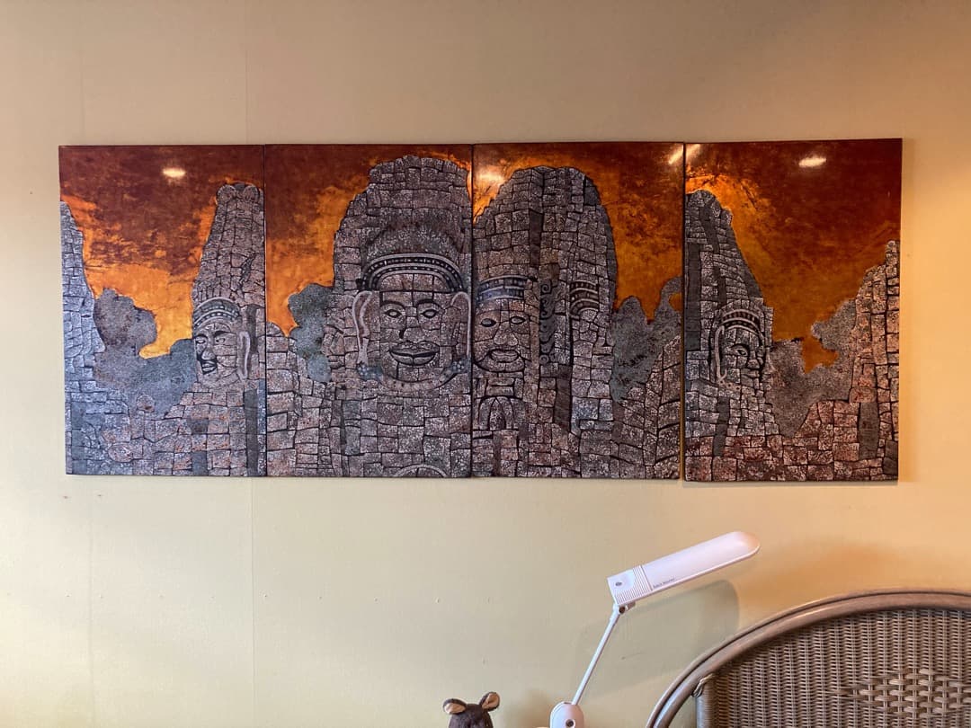 ベトナム漆螺鈿細工のパネル（バイヨン寺院）4枚綴り