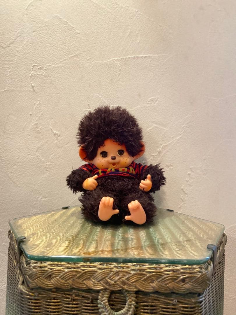 モンチッチ 約35cm スリープアイ 4本指 TARO服 ボーダー ビンテージ