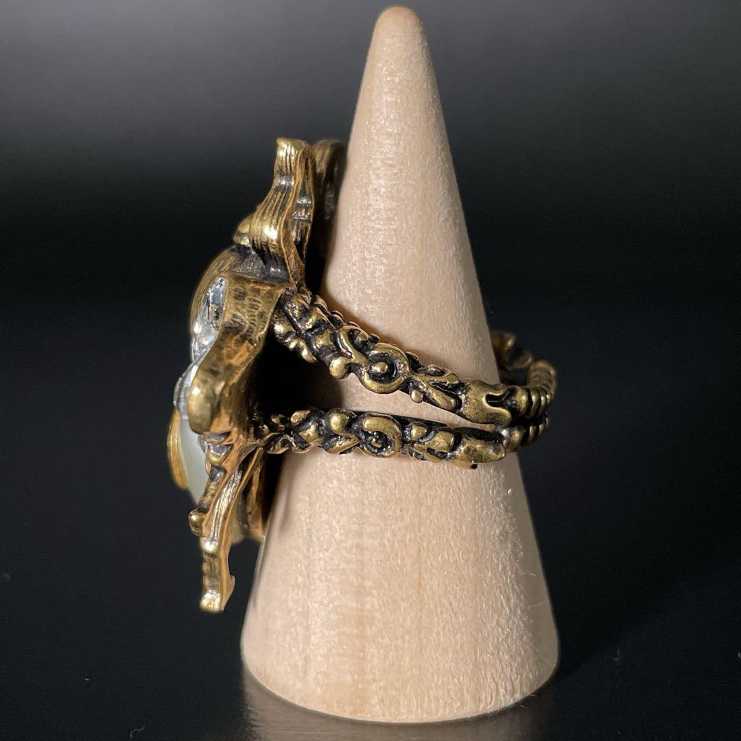 良品　グッチ リング インターロッキング 蜂 ビー パール ストーン 9号　指輪