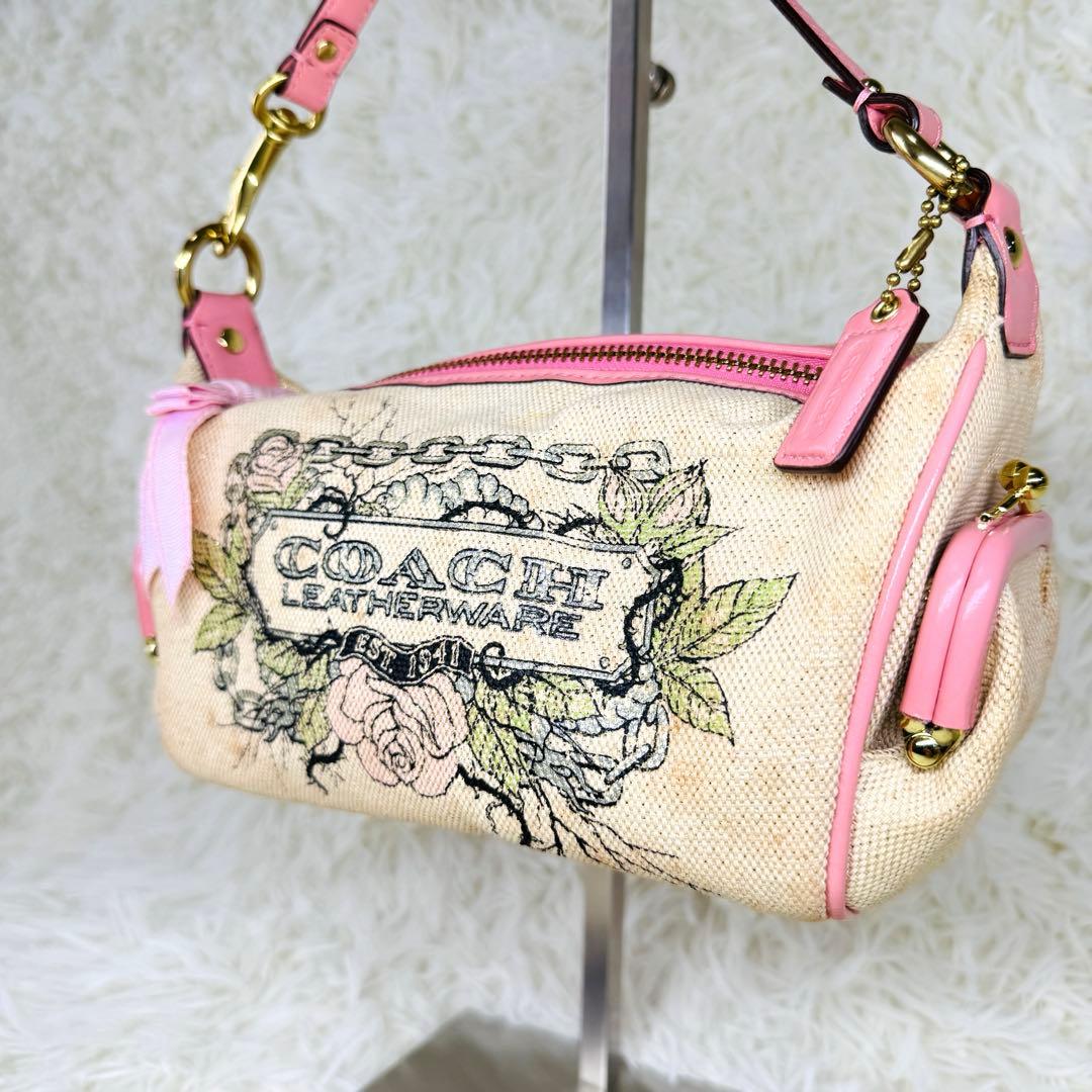 coach キャンバスタトゥー アクセサリーポーチ 花柄 ワンショルダーバッグ