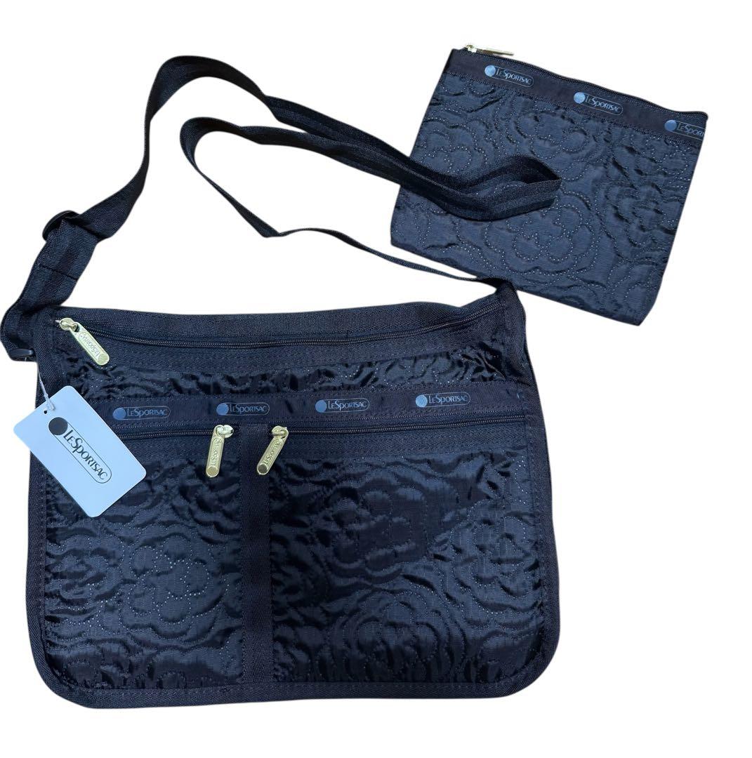 新品　LeSportsacレスポートサック　ショルダーバッグ　斜め掛け　黒　花柄