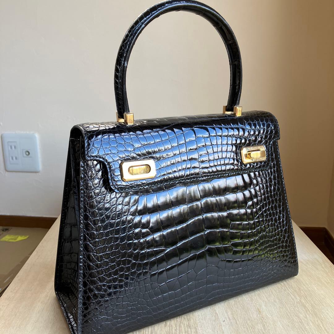 クロコダイル風ハンドバッグ ブラック