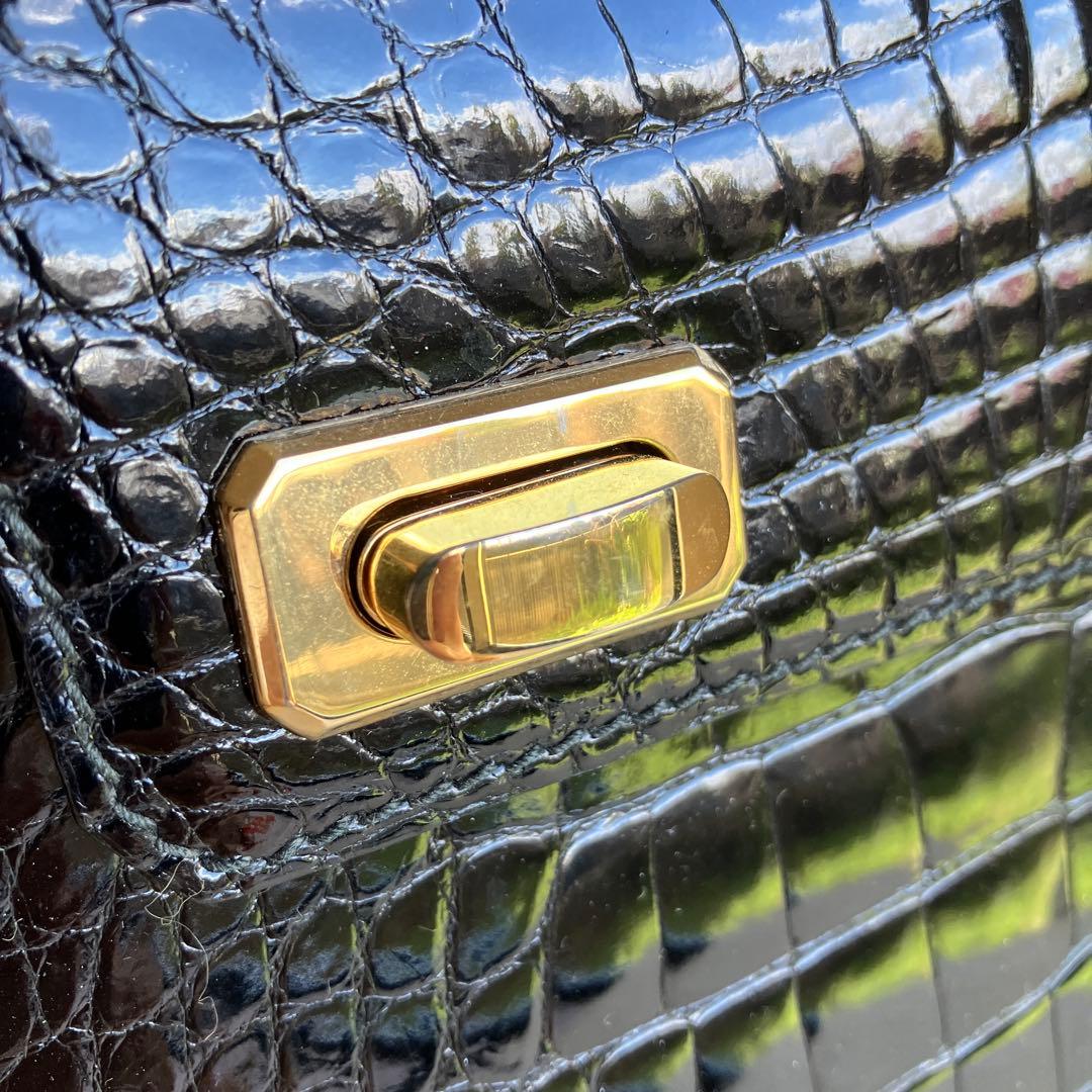 クロコダイル風ハンドバッグ ブラック