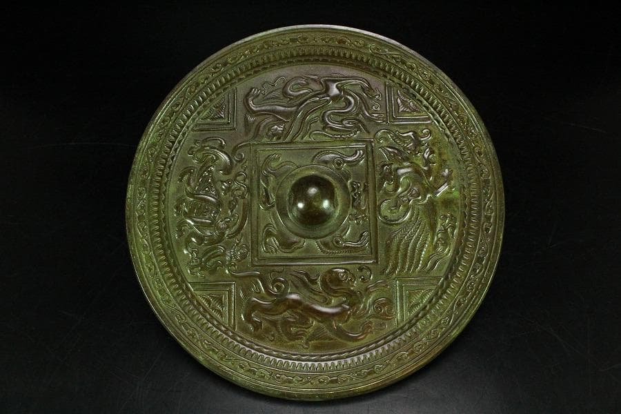 中国美術 銅鏡 獣紋 φ17.5cm 古鏡(K-HA467)