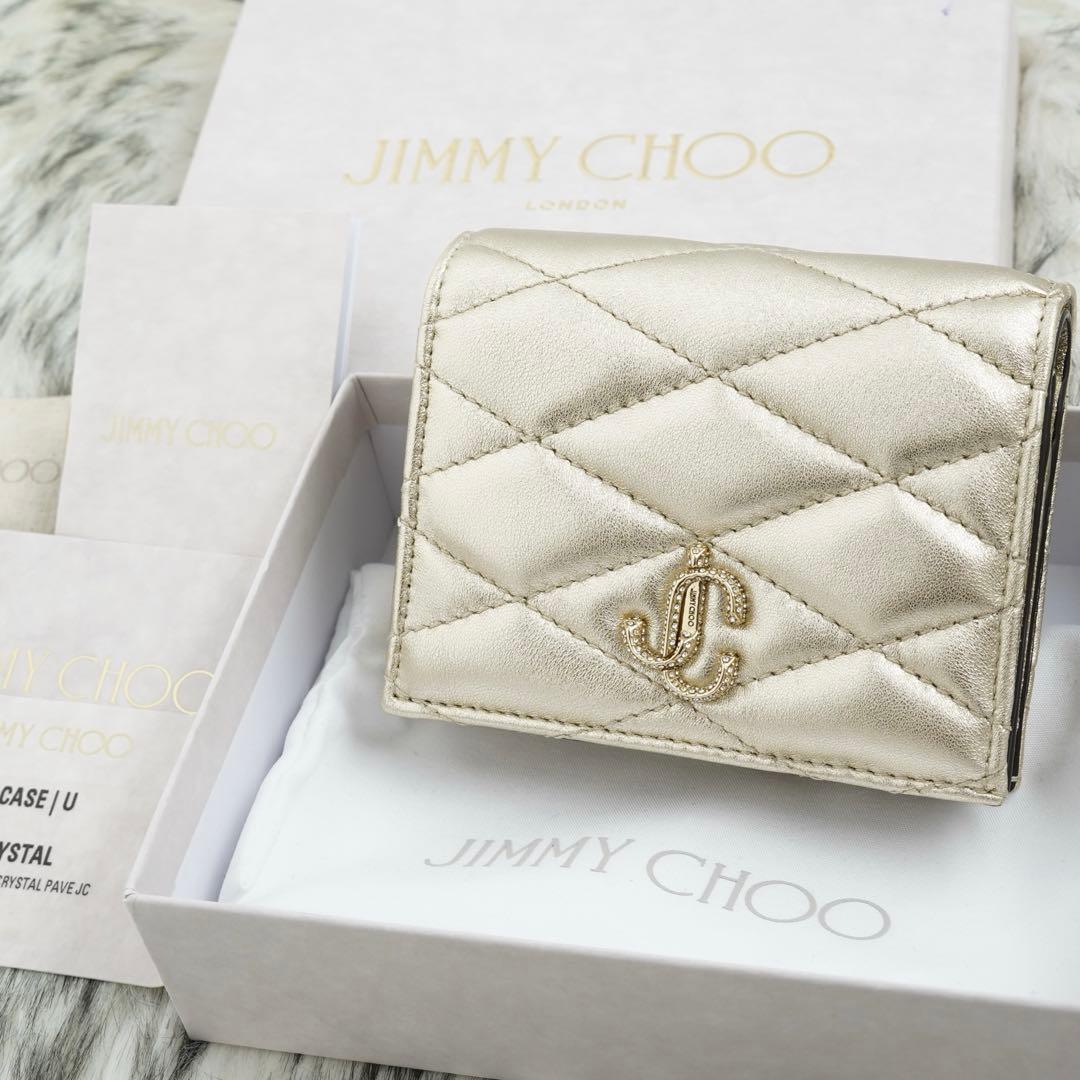 未使用品　箱・タグ類付属　jimmy choo 二つ折り財布　ゴールド系　即完売