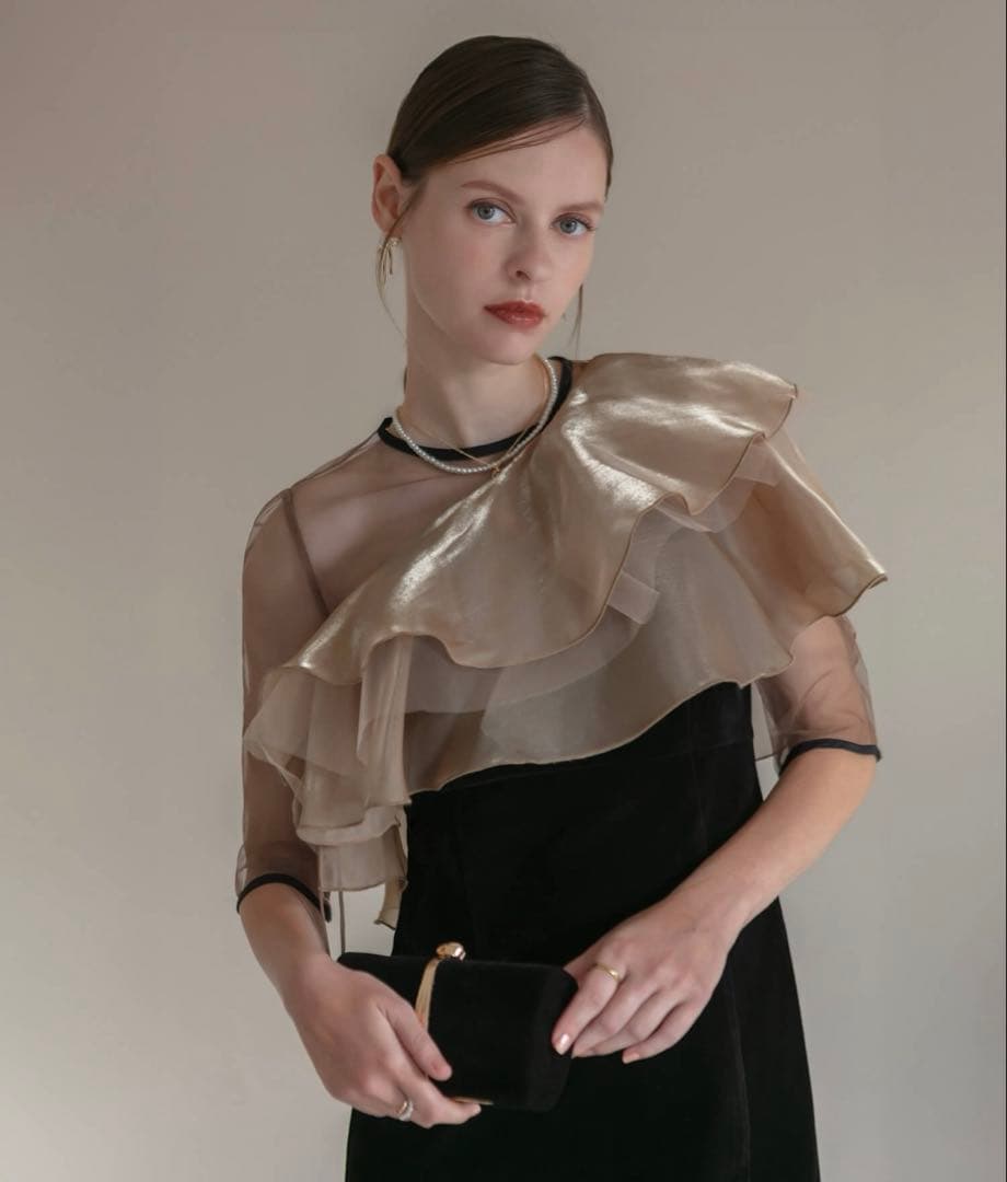 LEJA】 アシンメトリーティアードフリル3WAYベロア