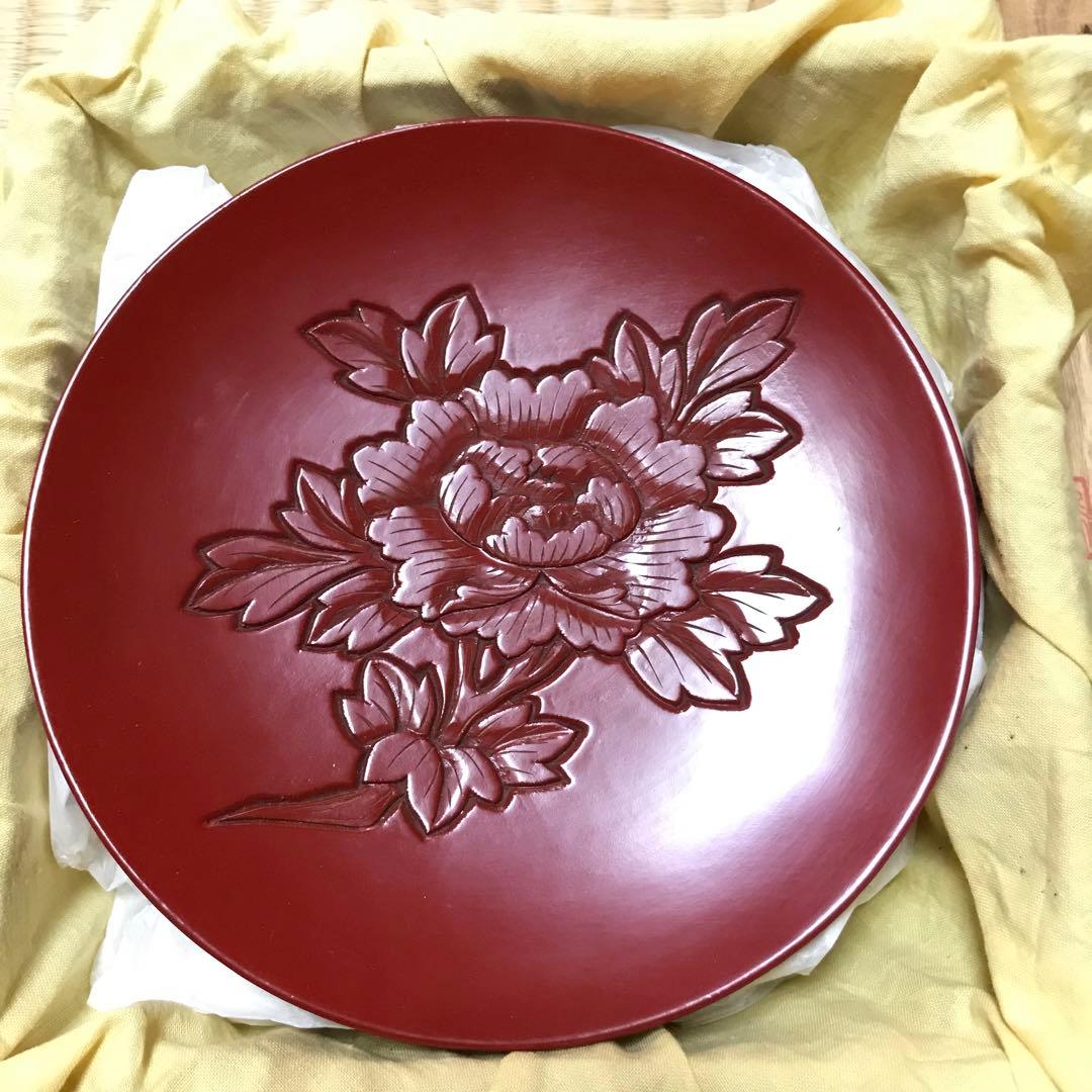 新潟県無形文化財指定　堆朱銘々皿　五枚揃い