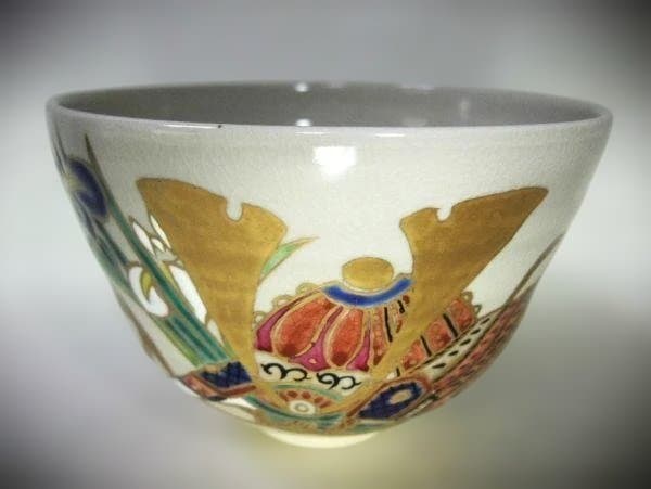 兜にあやめ 平安 桜谷造 茶碗 京焼 清水焼