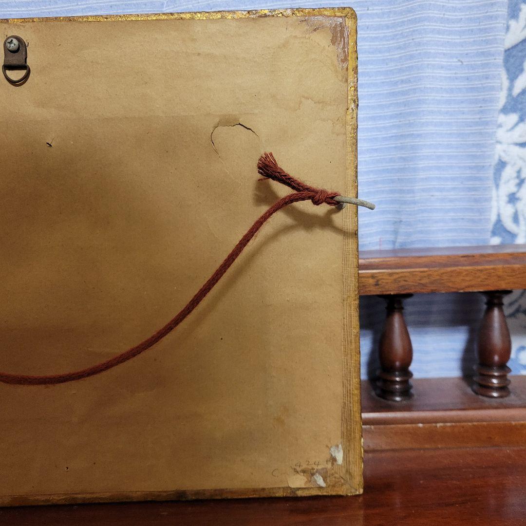 犬と女性の油彩画 金色フレーム 絵画