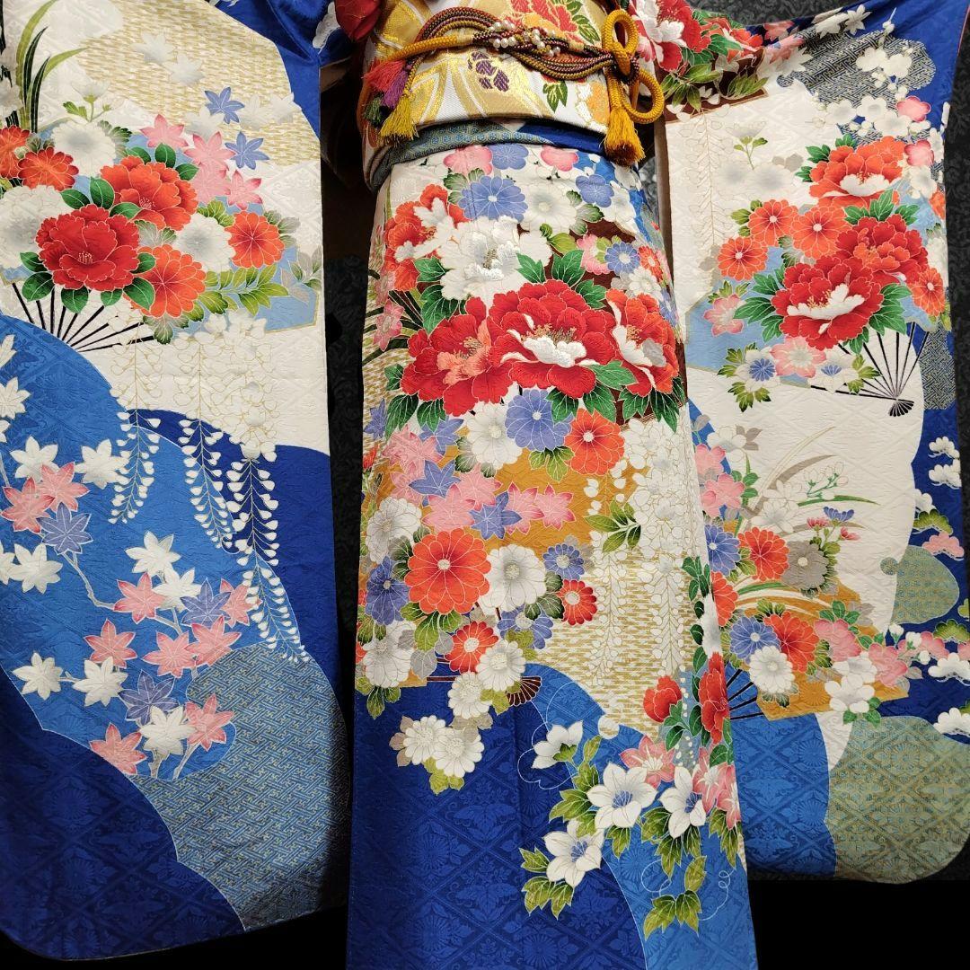 振袖フルセット(7点)・成人式・豪華牡丹刺繍・金彩加工・暈し染め・地紋・逸品