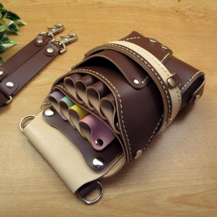 【トリマー向き】 ブラウン＆カラフル　８丁　シザーケース　TSC-13/CBB