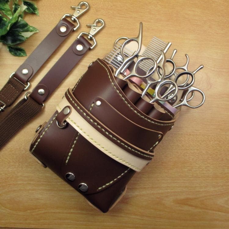 【トリマー向き】 ブラウン＆カラフル　８丁　シザーケース　TSC-13/CBB