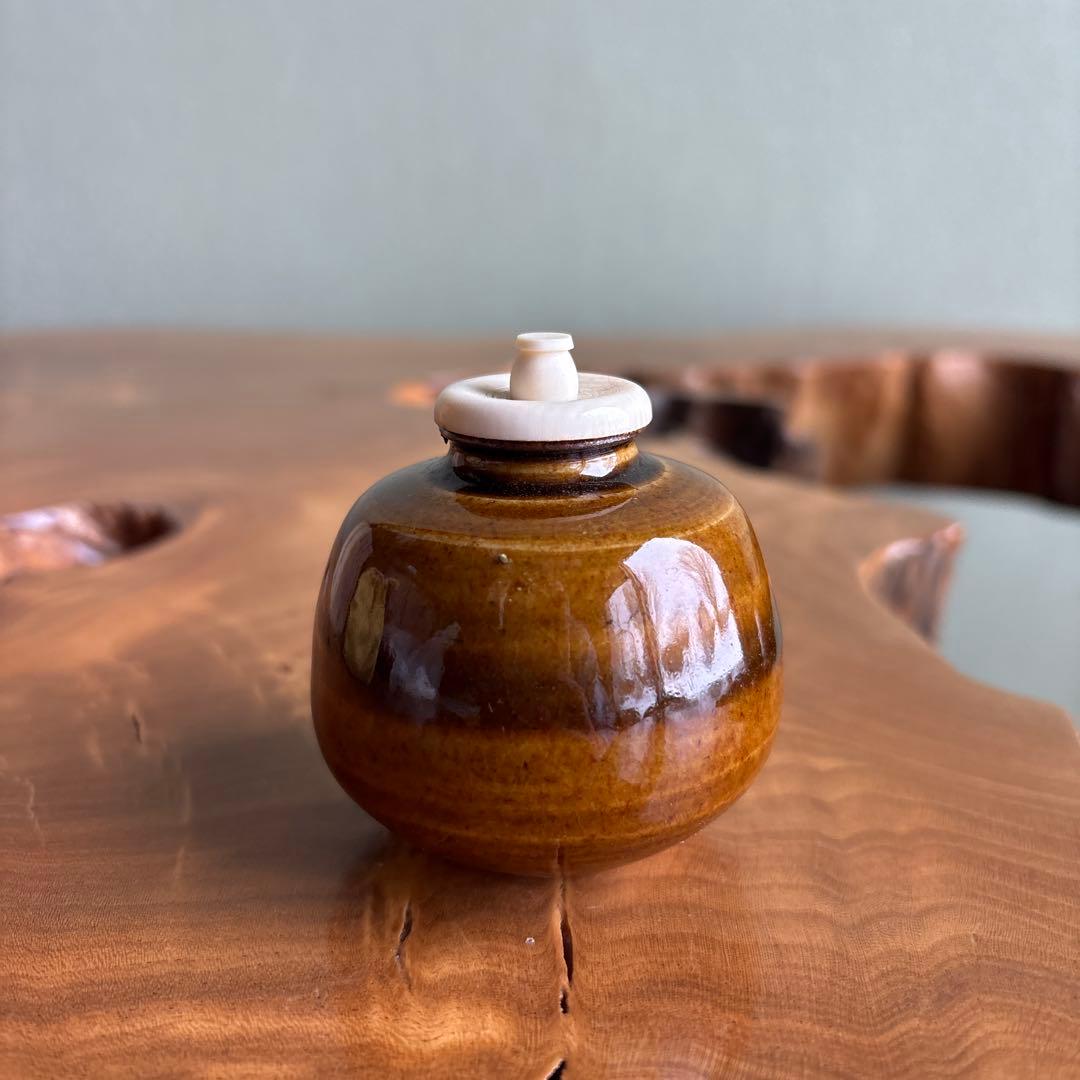 渡辺伸治造 茄子茶入 茶道具 共箱 仕覆付き 輪違綴子