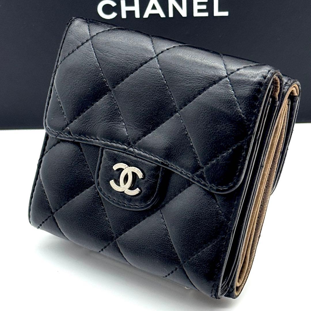 CHANEL シャネル マトラッセ ラムスキン 三つ折り財布 Wホック
