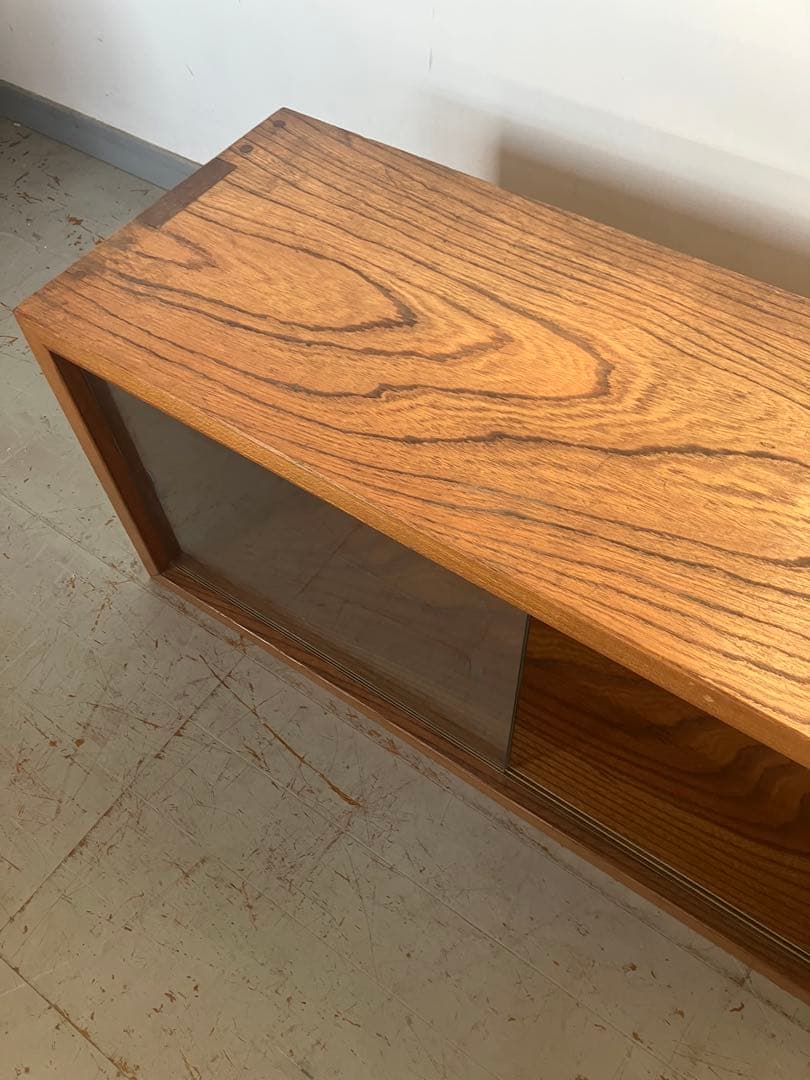 ジャパンヴィンテージ　ガラス棚　無垢材　古道具