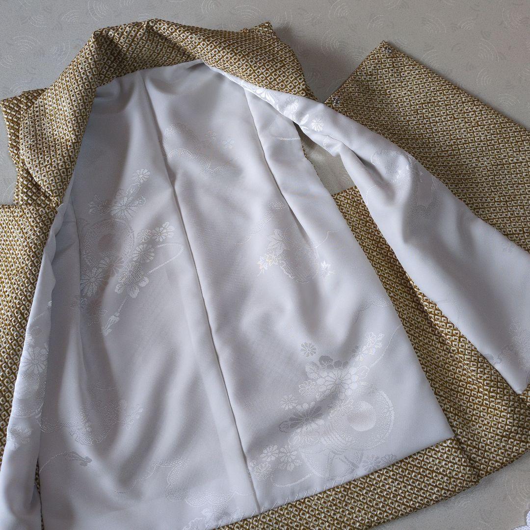 七五三３歳正絹総絞り手縫いの新品の被布（薄い黄土色）