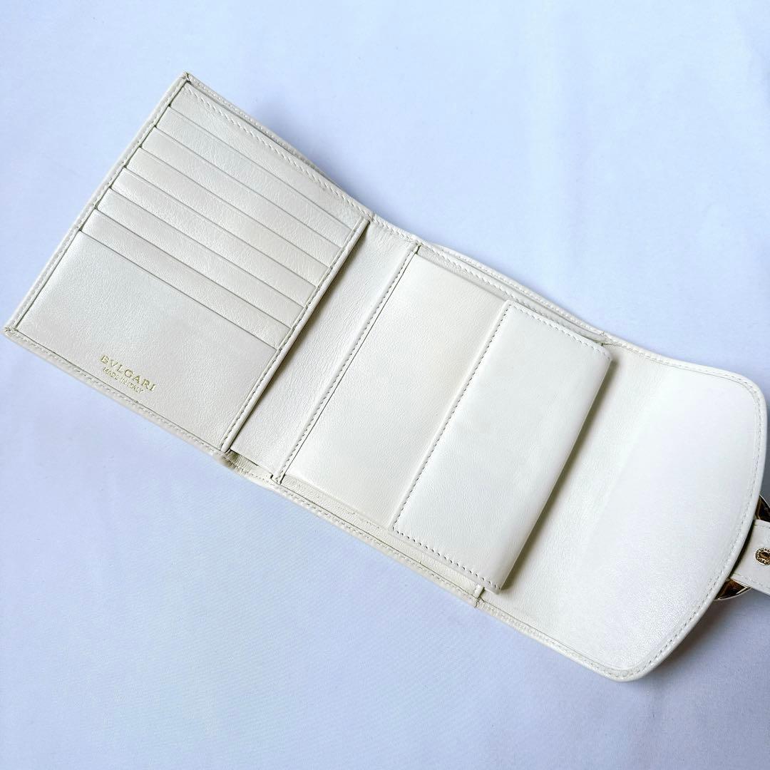 ブルガリ チャンドラ レザー 三つ折り 財布 ウォレット 小銭入れ 札入れ 白