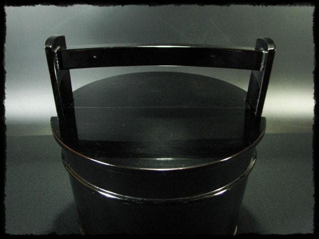 川瀬 表完 利休好 黒塗 真手桶 茶道具 f133