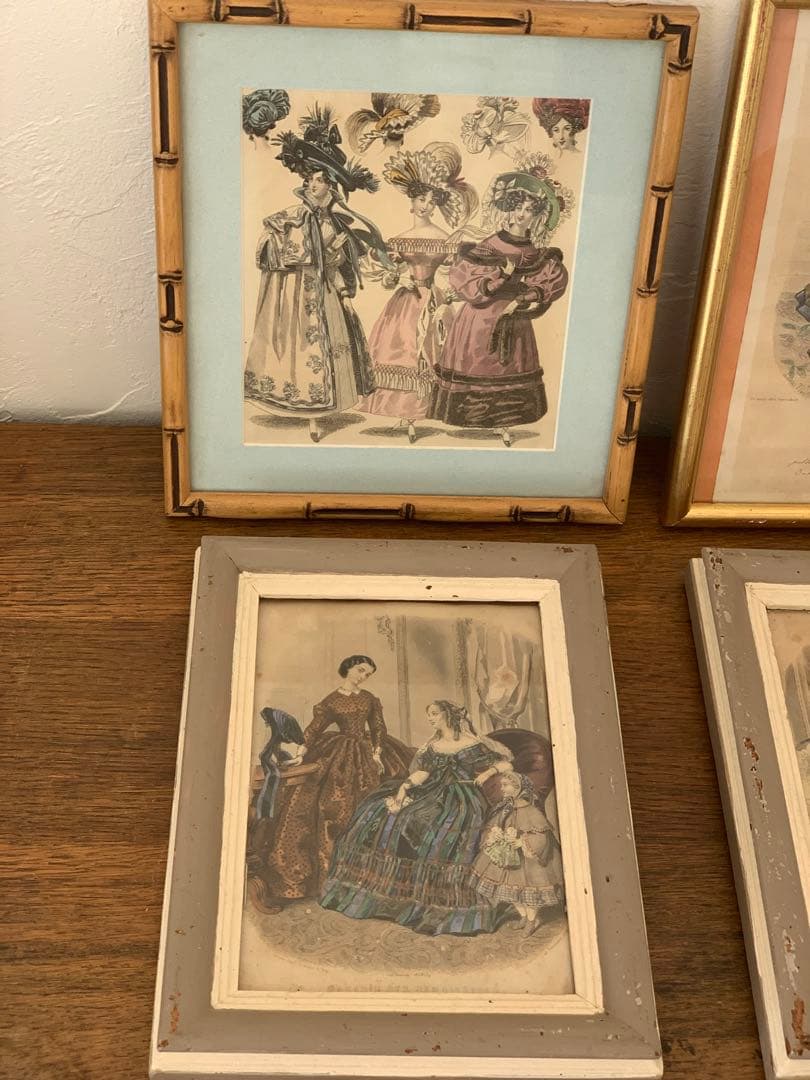 フランス　蚤の市　バンブー　額　ブロカント