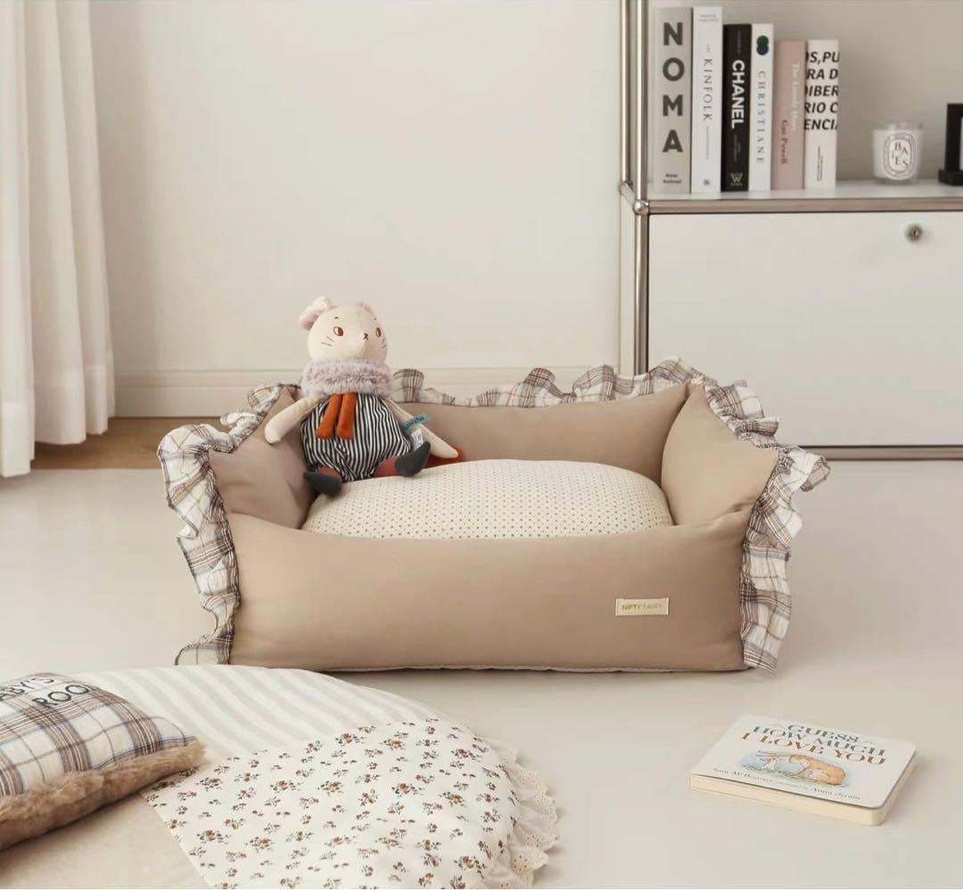 ペットベッド ベッド 犬 猫 クッション 犬用品 寝具 チェック フリル 韓国