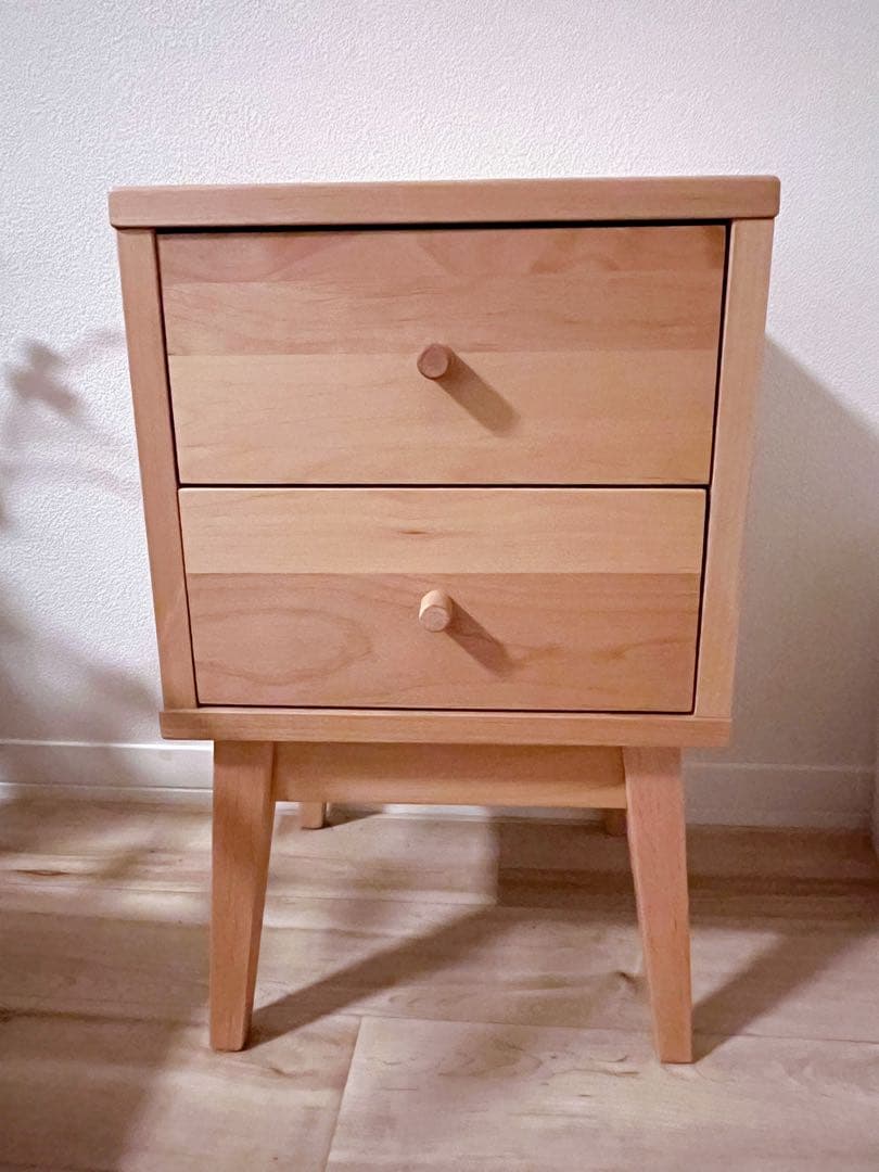 ナチュラル アルダー材 サイドテーブル 2引き出し