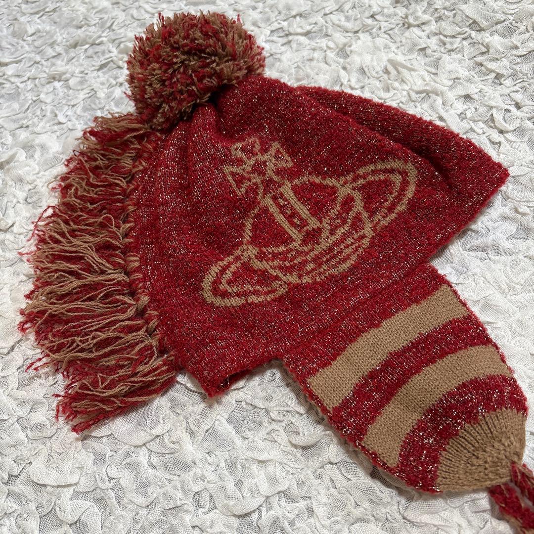 新品 タグ付　ヴィヴィアンウエストウッド　ニット帽　オーブ　モヒカン　耳当て　赤