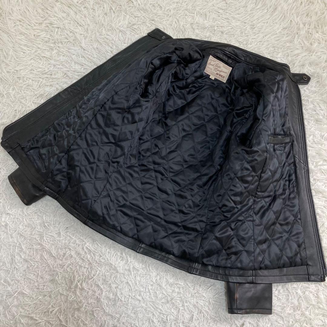 15799✨良品✨アビレックス 茶芯加工 シープスキン ライダースジャケット