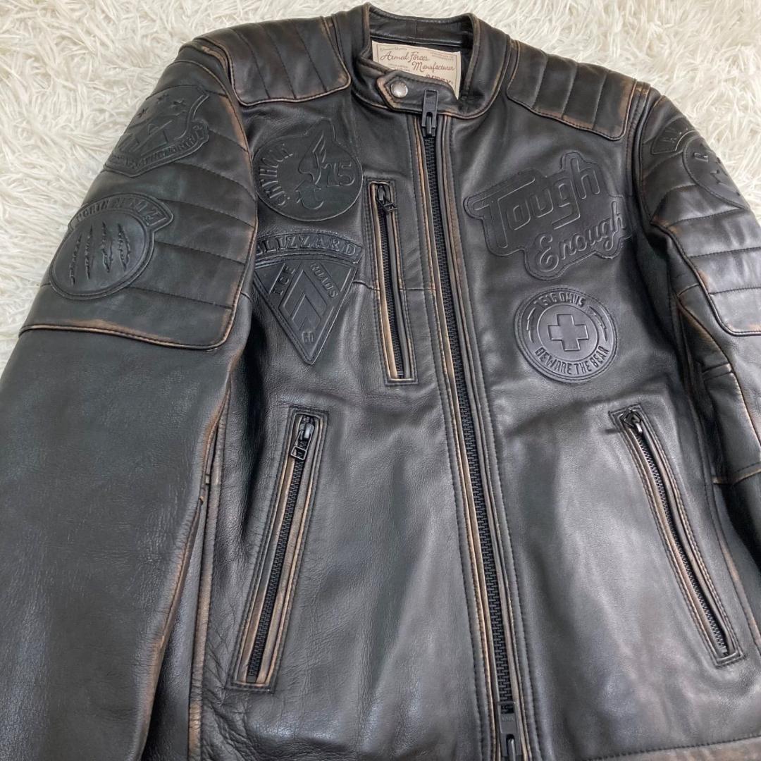 15799✨良品✨アビレックス 茶芯加工 シープスキン ライダースジャケット