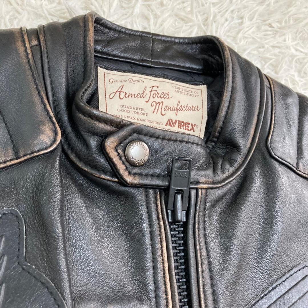 15799✨良品✨アビレックス 茶芯加工 シープスキン ライダースジャケット