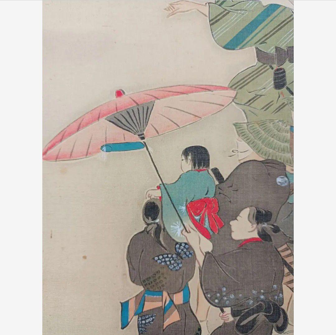 【希少】慰霊 盆踊 舞 月夜神楽 絵 掛軸 仏教 日本画美術 骨董品 インテリア