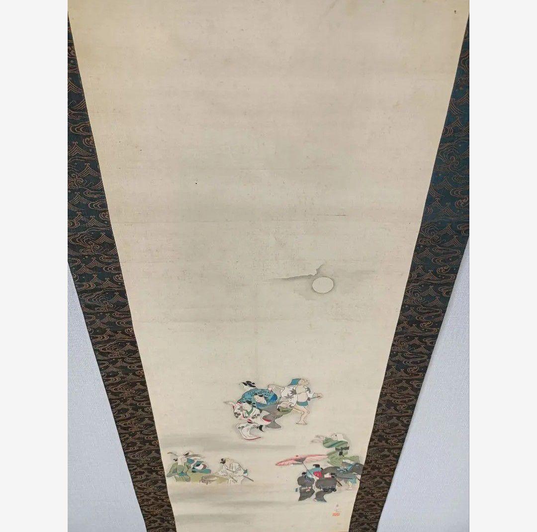 【希少】慰霊 盆踊 舞 月夜神楽 絵 掛軸 仏教 日本画美術 骨董品 インテリア