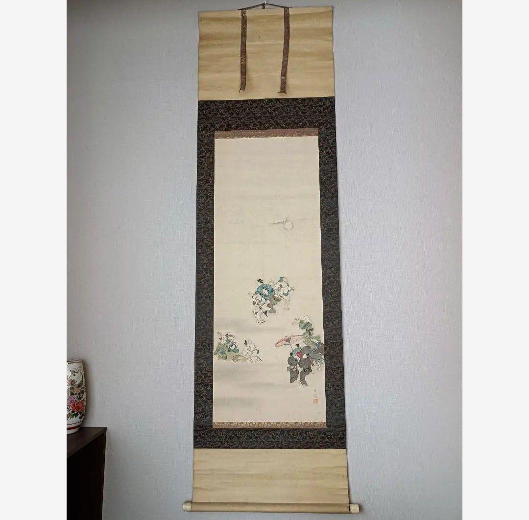 【希少】慰霊 盆踊 舞 月夜神楽 絵 掛軸 仏教 日本画美術 骨董品 インテリア