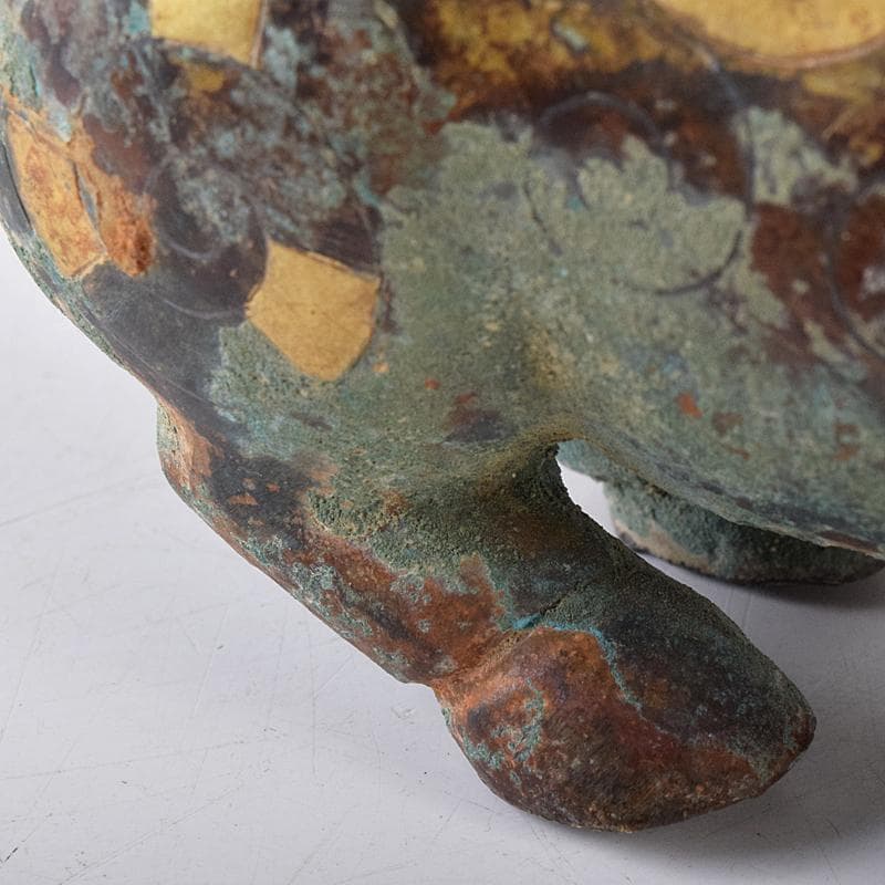 中国　青銅鍍金　金銀象嵌　神獣　置物　V　R8446