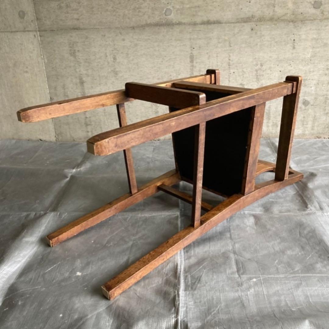 古い味のある子供椅子 ハイチェア 木製 飾り台 緑色 家具 レトロ ヴィンテージ