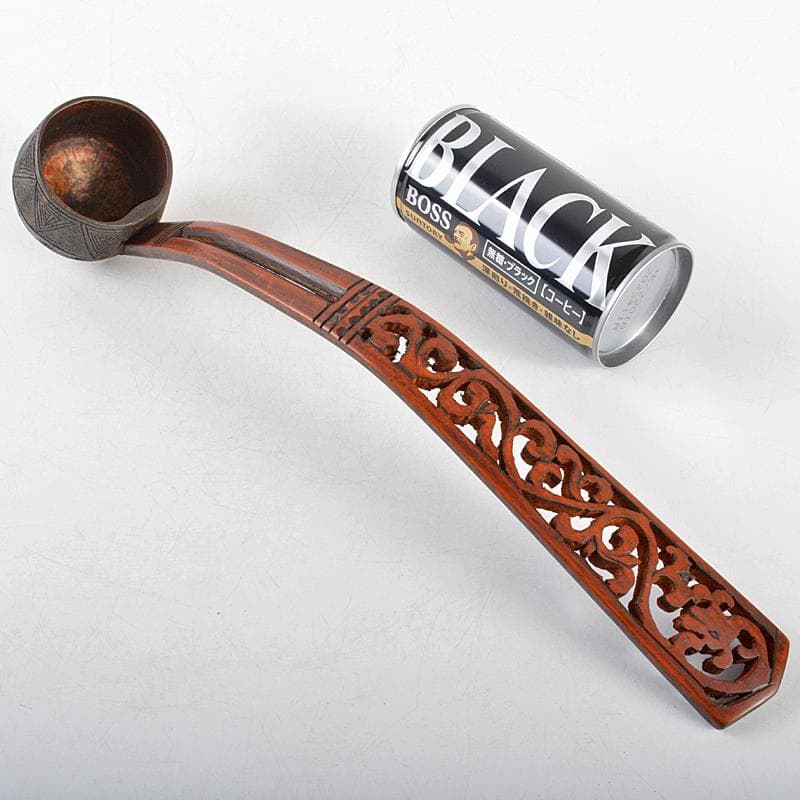 古民芸　古竹製　透かし彫唐草文　柄杓　アイヌ李朝　M　R5953