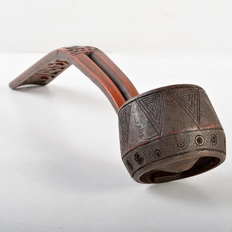 古民芸　古竹製　透かし彫唐草文　柄杓　アイヌ李朝　M　R5953