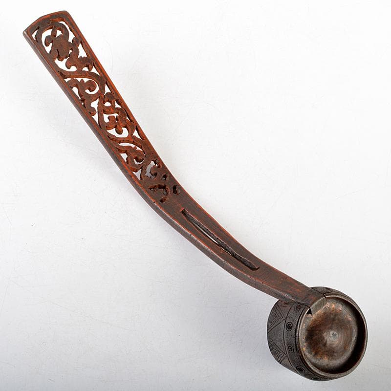 古民芸　古竹製　透かし彫唐草文　柄杓　アイヌ李朝　M　R5953
