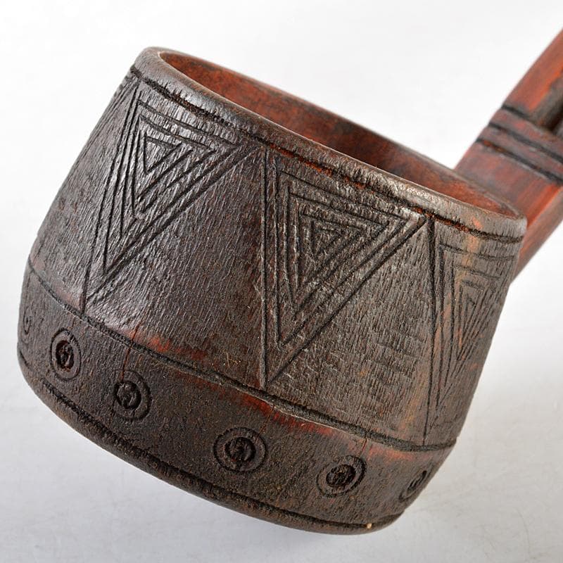 古民芸　古竹製　透かし彫唐草文　柄杓　アイヌ李朝　M　R5953