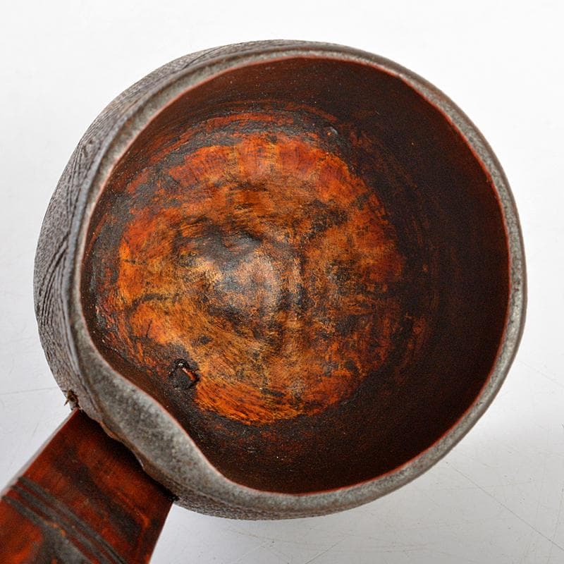 古民芸　古竹製　透かし彫唐草文　柄杓　アイヌ李朝　M　R5953