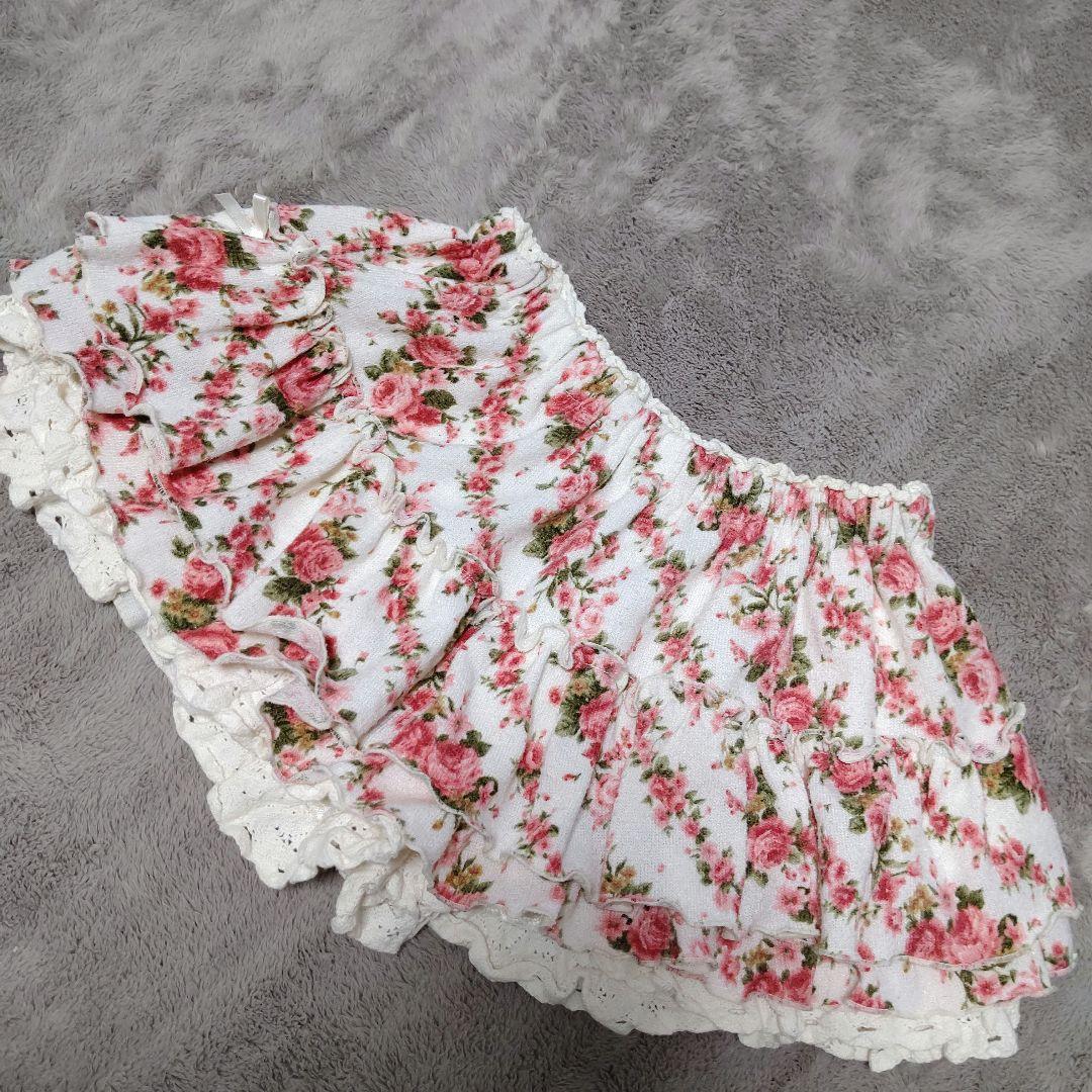 LIZ LISA 花柄スカパン ホワイト/ピンク レース編み