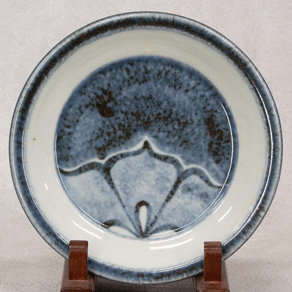 河井久 飾り皿「桔梗文鉢」直径20.5 共箱 河井寛次郎・河井武一に師事 民芸