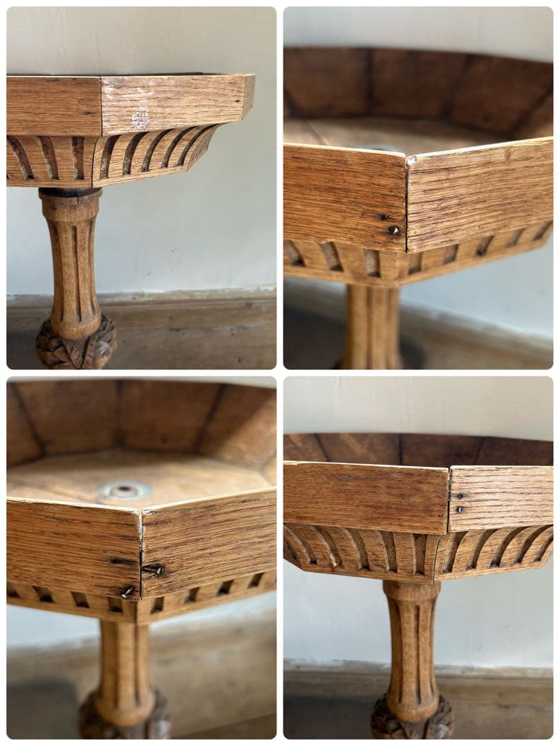 フランスアンティーク 剥離 木製バードバス 花台 スタンド 回転式　回転台