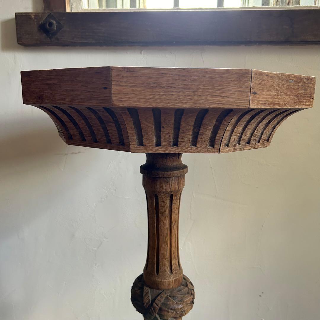 フランスアンティーク 剥離 木製バードバス 花台 スタンド 回転式　回転台