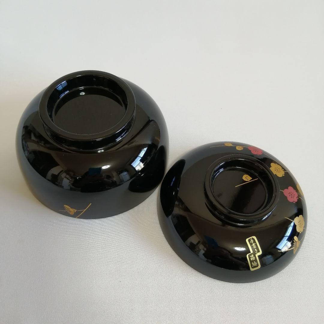 会津塗 木製漆器 蓋つき お好み椀×5個 梅蒔絵 汁椀 雑煮椀