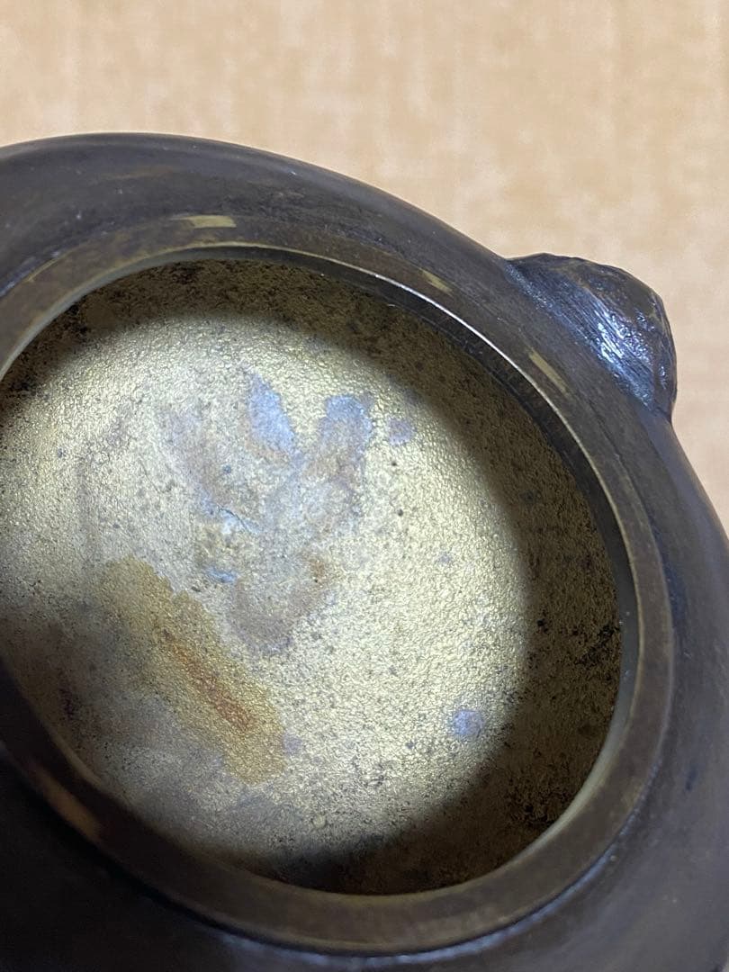 ♦獅子飾り 自在遊環 三足香炉 高岡銅器 銅製 唐金 香道具 置物 飾り 骨董品