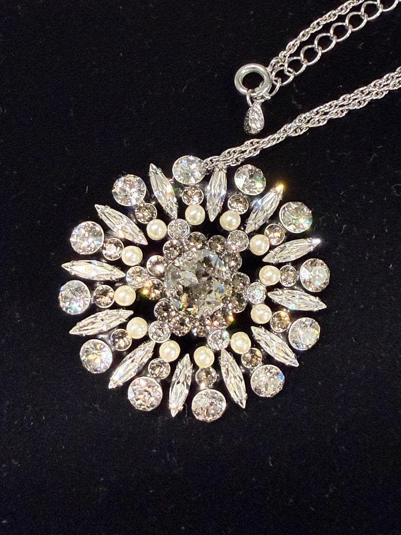 極美品★FOXEYフォクシー ブローチネックレス クリア ラインストーン パール