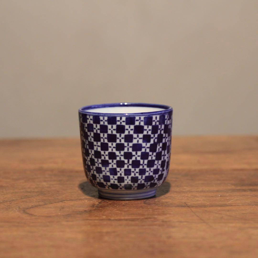 市松文様 筒盃 明治 印判 酒器 ぐい呑み 古美術 古道具 アンティーク
