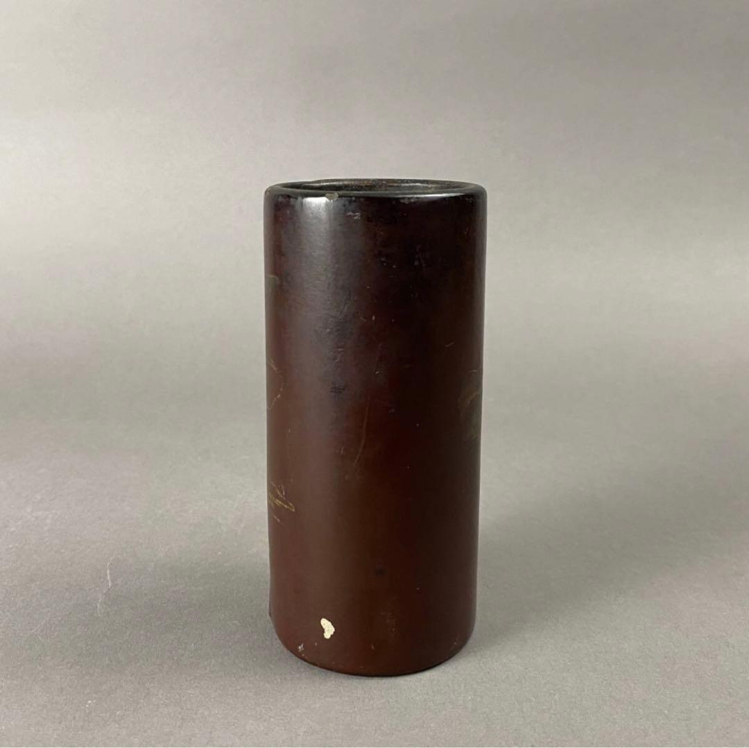 清~民国 黒漆金彩山水紋筆筒 X-85